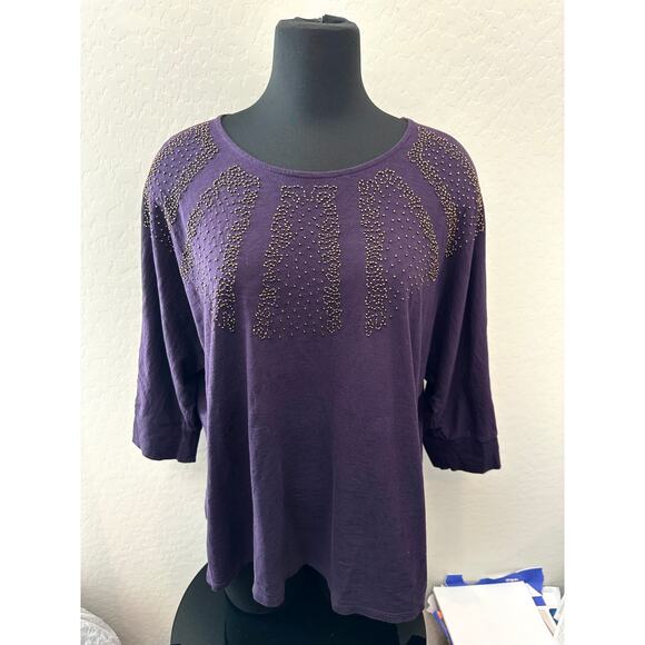 COLDWATER CREEK | Purple Beaded Embellished Dolman Sleeve Top 100% Cotton | XL - Picture 2 of 8
